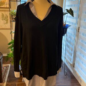 Chico's 2 Navy-and-white striped built-in collared shirt and pullover | Size L